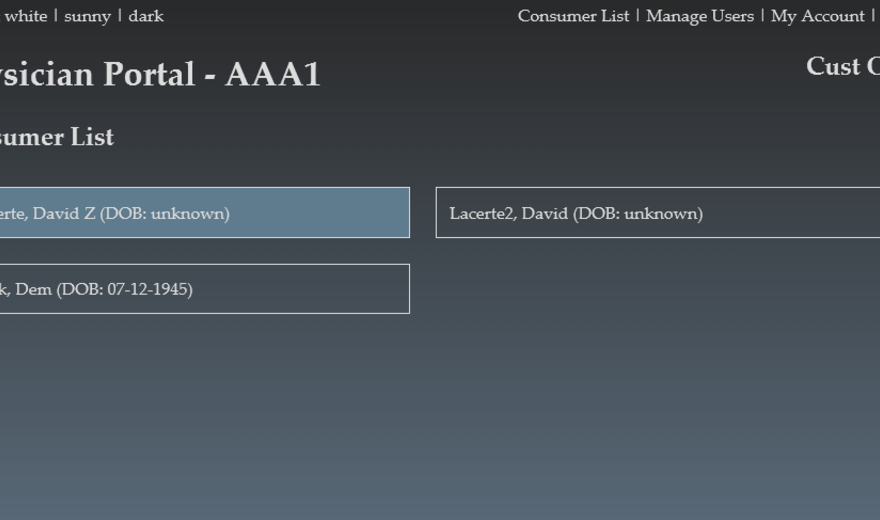 Page d'index des patients Physician Portal