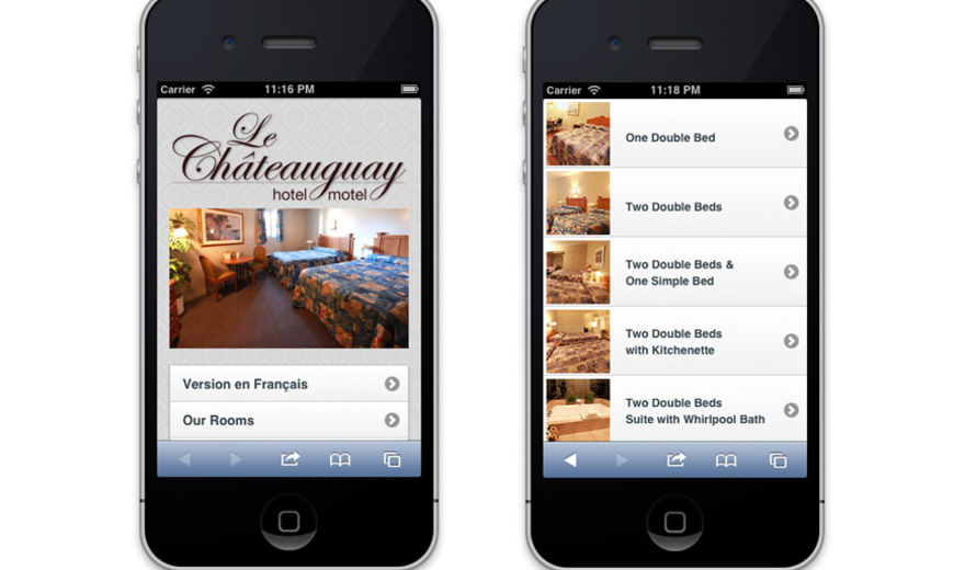 La version mobile de site de l'Hôtel Chateauguay