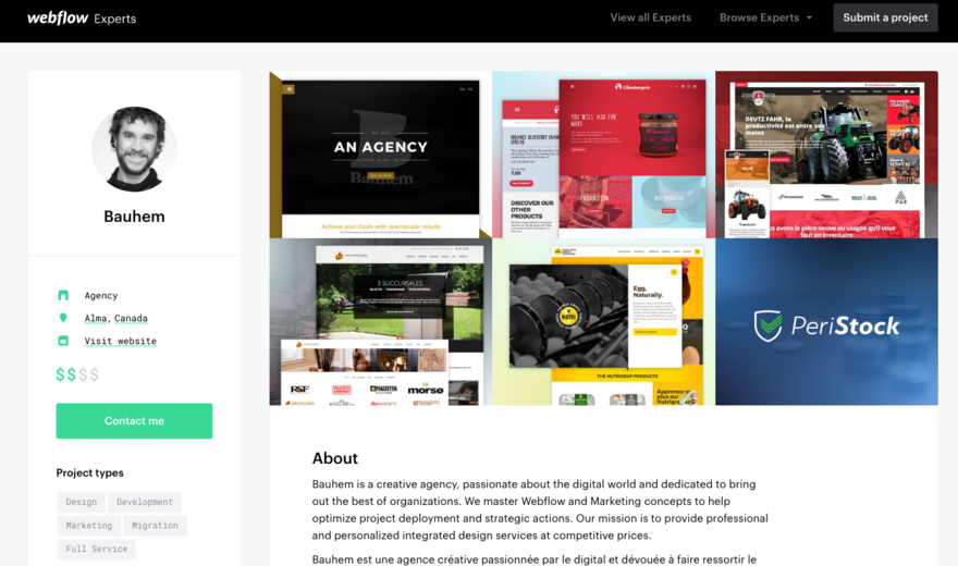 Visitez notre profil Webflow et contactez-nous.