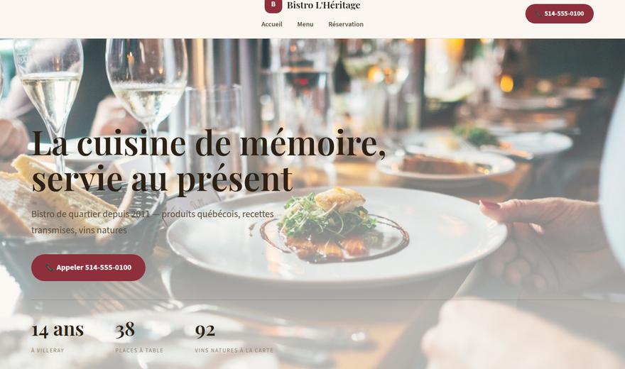 Exemple : Bistro L'Héritage (site d'une page) Exemple : Bistro L'Héritage (site d'une page)