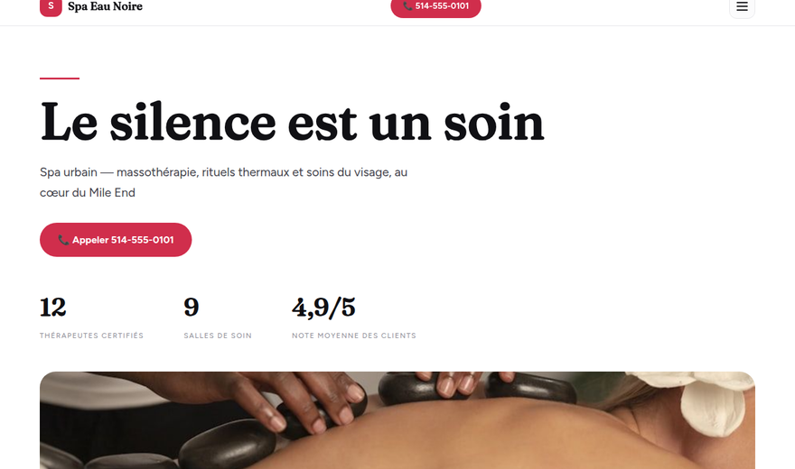 Exemple : Spa Eau Noire (site d'une page) Exemple : Spa Eau Noire (site d'une page)